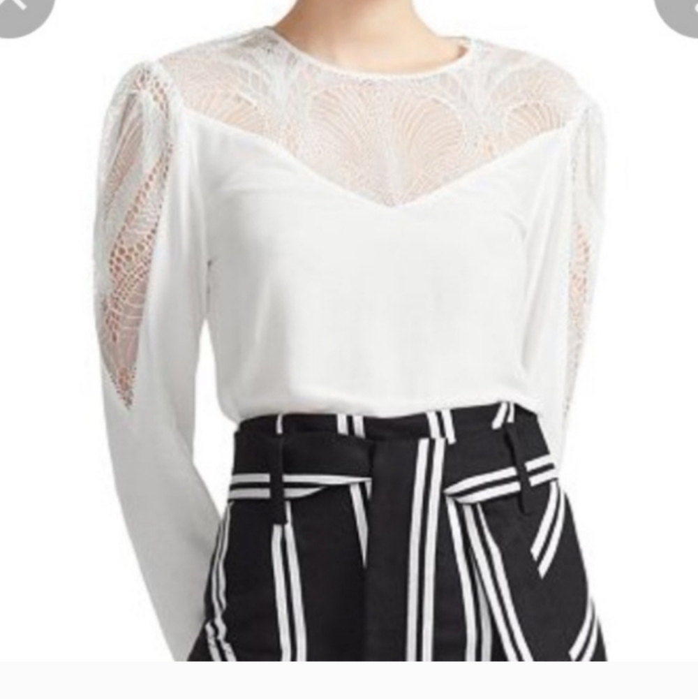 Maje Lace  upper  with keyhole back long sleeve feminine top